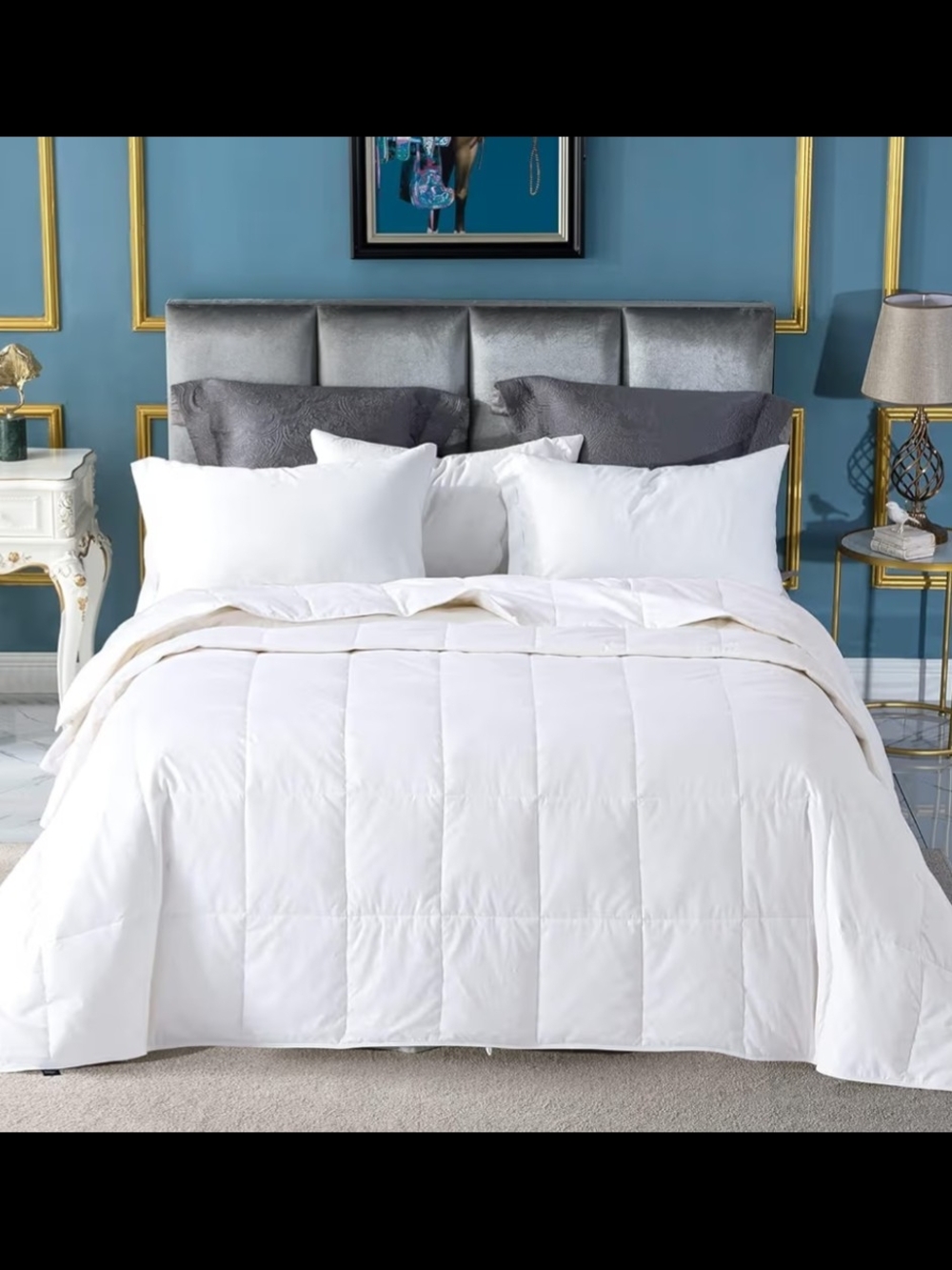 White Feather Down Comforter King Size Extra Light Weight, Noiseless, Extra Soft